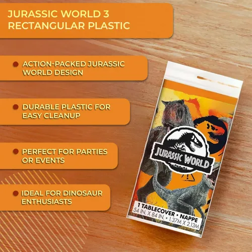 Vista 6 de Mantel rectangular de plástico multicolor Jurassic World 3 (54 x 84 pulgadas), 1 unidad, diseño vibrante, perfecto para celebraciones de cumpleaños