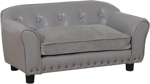 Vista 3 de Sofá para perros, cama para cachorros, sofá para gatos, sofá para mascotas, silla para perros, cama pequeña para mascotas, con clavos de cobre y Gris