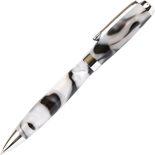 Vista 2 de Lanier Tuscany - Bolígrafo con cuerpo brillante marmoleado negro y perla con detalles cromados, acción de giro y recambio de estilo Parker de 0.028