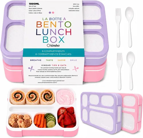 Vista 12 de Bento - Juego de Lonchera para almuerzo o refrigerio, a prueba de fugas, con recipientes, para niños y adultos, libre de BPA, apto para microondas