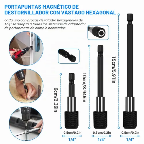 Vista 3 de Juego de extensión de broca flexible de 19 piezas, vástago hexagonal de 105 ° de ángulo recto, 3 piezas de adaptador universal de enchufe de 1/4 3/8