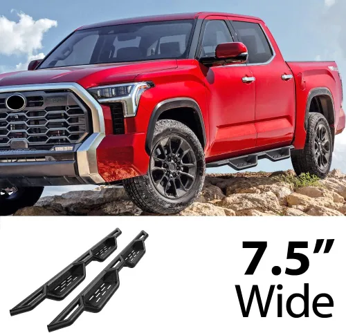 Vista 2 de HD Ridez Estribos de estilo desplegable compatibles con Toyota Tundra 2022-2024 CrewMax Carbon Steel Black Side Armor Step Bars Compatible with