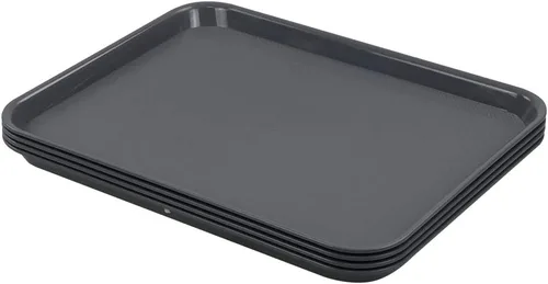 Vista 8 de Bandejas de plástico de comida rápida, bandejas de cafetería, paquete de 4 bandejas para servir (negro)