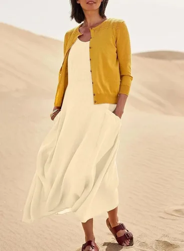 Vista 4 de Acelitt Vestido largo sin mangas con cuello redondo para mujer, holgado, con bolsillos, tallas S-XXL