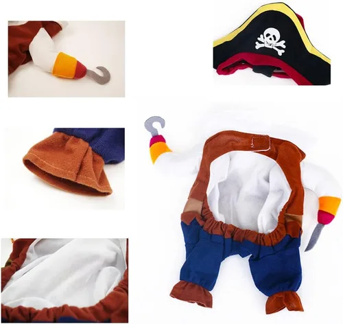 Vista 2 de Mikayoo Disfraz de piratas del Caribe a la moda, traje de Halloween con sombrero, disfraz para perro y gato (S)