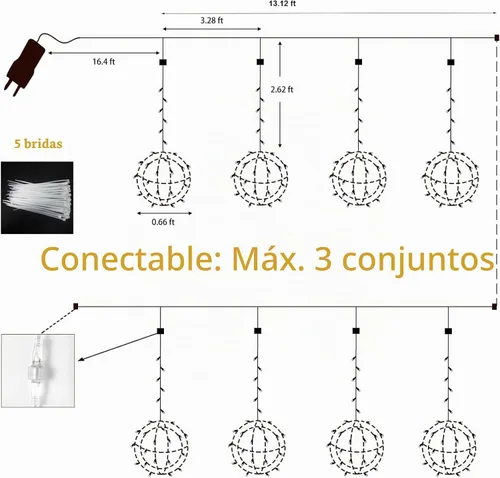 Vista 8 de Luces de Bolas de Navidad para Exteriores, Luces de Árbol Impermeables, Paquete de 4 Luces LED Colgantes de Globo Esfera de 7.87" con 8 Modos