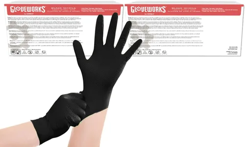 Vista 8 de Guantes de nitrilo negro HD GLOVEWORKS - 6 mil Guantes desechables, sin látex, para mecánicos