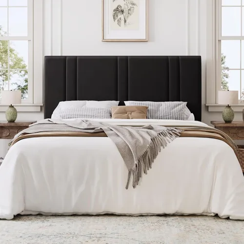 Vista 3 de SHA CERLIN Base de cama de plataforma de tamaño completo, cama tapizada de terciopelo con cabecera ajustable, diseño capitoné de canal vertical