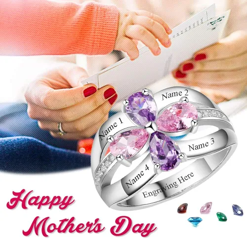 Vista 3 de Love Jewelry Anillo personalizado para madre, piedras de nacimiento de imitación grabadas, anillos de promesa familiar para mujer (9)