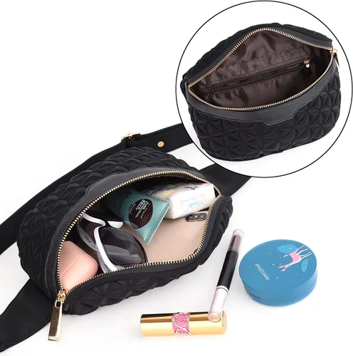 Vista 3 de UTO Riñonera convertible para mujer, bolsa de pecho convertible en relieve, a la moda, ligera, para viaje