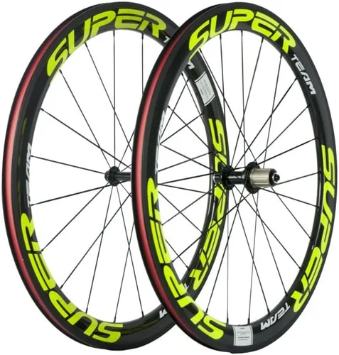 Vista 2 de Superteam Ruedas de Bicicleta de Carretera de Fibra de Carbono 700C, Juego de Ruedas Clincher de 50mm, Mate de 23 de Ancho Amarillo fluorescente