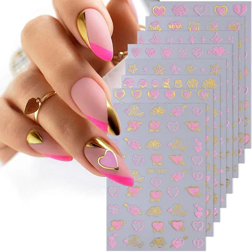 Vista 12 de 7 hojas de calcomanías de uñas del día de San Patricio para arte de uñas, calcomanías autoadhesivas 3D de trébol verde, diseño de uñas irlandesas