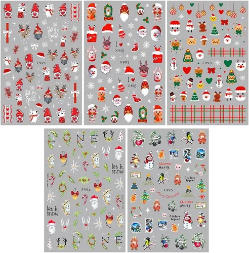 Vista 2 de 10 calcomanías de uñas de Navidad de invierno para mujeres, dibujos animados 3D, alce, muñeco de nieve, campanas de Papá Noel, copo de nieve