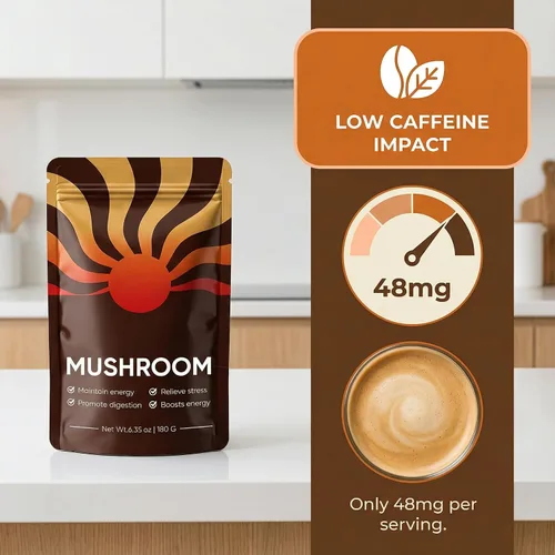 Vista 5 de Café de hongos – Mezcla de café de hongos con 10 hongos + colágeno – Mezcla de café instantáneo orgánico para energía equilibrada, concentración
