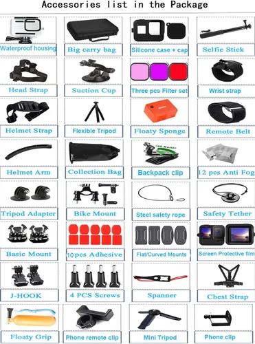 Vista 7 de Kit de accesorios para Gopro Hero 13 12 11 10 9 carcasa impermeable negra funda de silicona protector de pantalla de vidrio paquete para Go pro