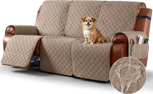 Vista 26 de Ruaozz Funda impermeable para sofá reclinable, lavable, funda antideslizante de 1 pieza, protector de muebles con correas elásticas, bolsillo