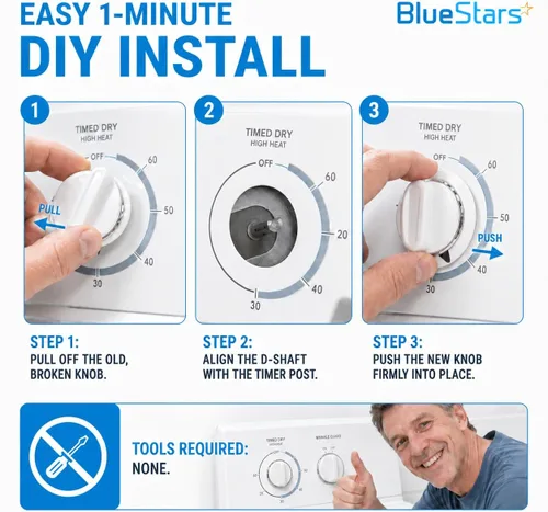 Vista 7 de BlueStars WE1M654 - Pomo temporizador para secadora con anillo de metal reforzado, compatible con secadores GE y Hotpoint, reemplaza a AP3995098
