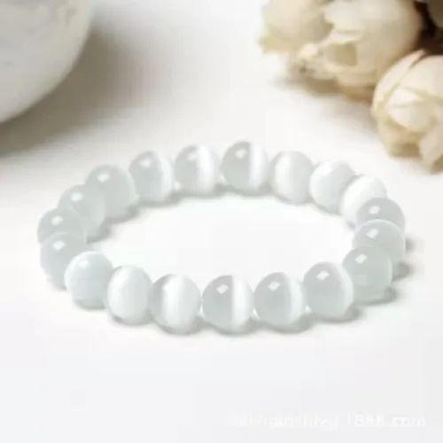 Vista 2 de Todu Pulsera de cristal natural de selenita potente, pulsera de selenita de cristal curativo, concentración, espiritualidad, hecha a mano, pulsera