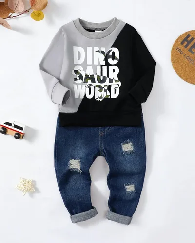 Vista 2 de Renotemy Ropa de bebé para niños pequeños, trajes de mezclilla, sudadera con capucha para niños pequeños