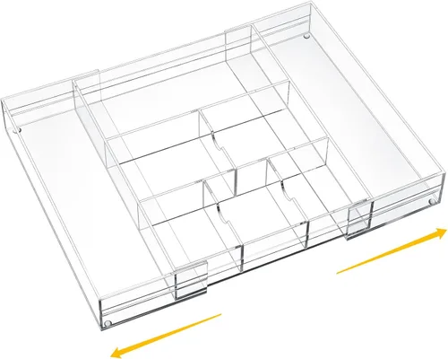 Vista 11 de Briwooody 1 pieza organizador de cajones de escritorio de acrílico de 2 pulgadas de altura, bandejas organizadoras de cajones expandibles con 8