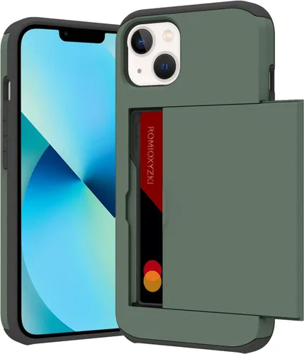 Vista 103 de ZIYE Compatible con iPhone 12 Pro Max Funda tipo cartera con tarjetero, Funda de dos capas antiarañazos con bolsillo oculto, Funda protectora a Verde