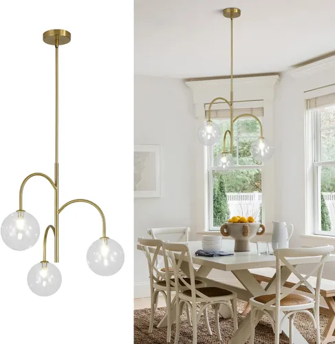 Vista 14 de Candelabro de globo de vidrio de leche de 3 luces, moderno de 1-oro+blanco