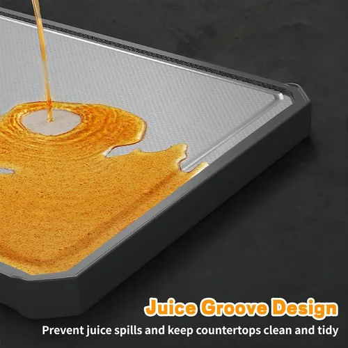 Vista 3 de Tabla de cortar de acero inoxidable, tablas de cortar de doble cara, tablas de cortar grandes para cocina, grado alimenticio, acero inoxidable