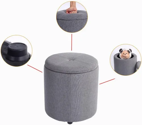 Vista 3 de Taburete otomano moderno tapizado redondo reposapiés otomano con pies antideslizantes otomana de almacenamiento de tela para sala de estar, muebles