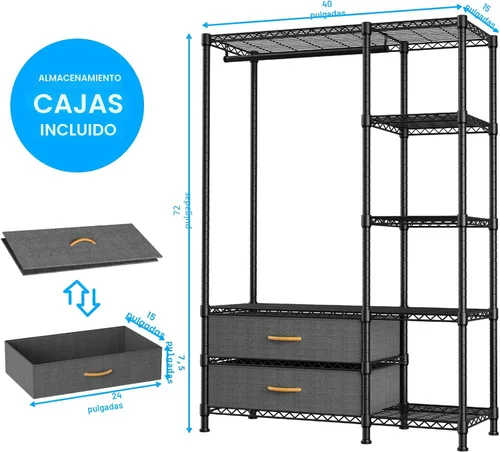 Vista 2 de Ulif F3 Perchero de Servicio Pesado (con cajones de tela), percheros independientes para colgar ropa, sistema organizador de armario ajustable
