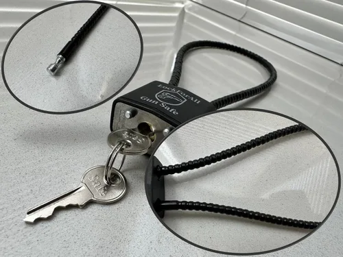 Vista 3 de Cerraduras para pistola de cable de 8.5 pulgadas con llaves, deportes de caza, con llave igual, cerradura segura aprobada por el DOJ para pistolas