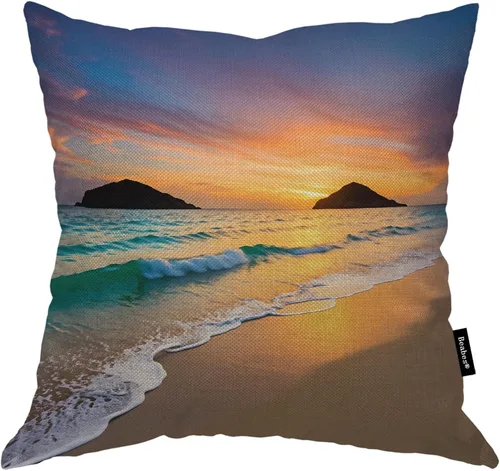 Vista 31 de Funda para cojín Beabes de 18"X18" con ancla, diseño náutico azul y blanco a rayas, funda de almohada cuadrada de algodón y lino para el hogar