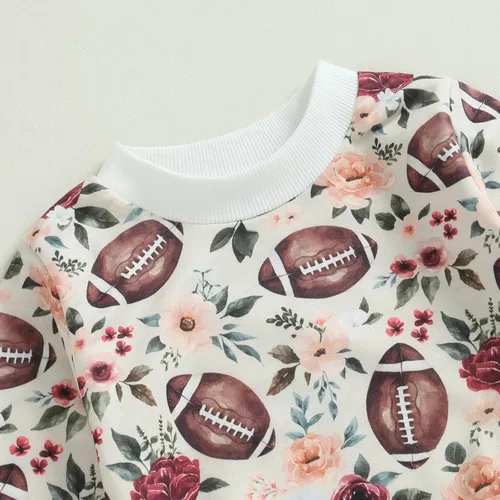 Vista 2 de Muasaaluxi Traje de fútbol para bebé recién nacido, niña, niño, sudadera de manga larga con cuello redondo, pantalones deportivos, 2 piezas, ropa