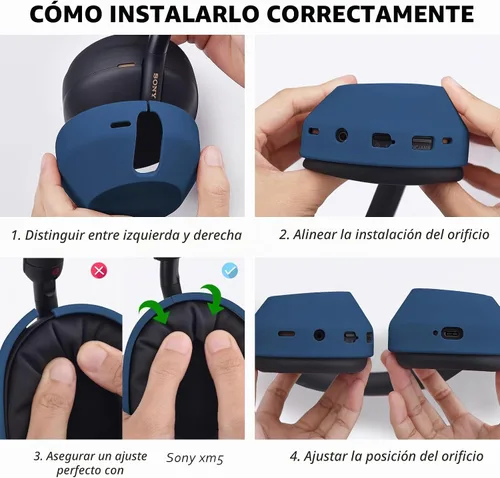 Vista 3 de Funda de silicona para Sony WH-1000XM5, Sony xm5 Wireless Headphones Funda protectora (azul medianoche)