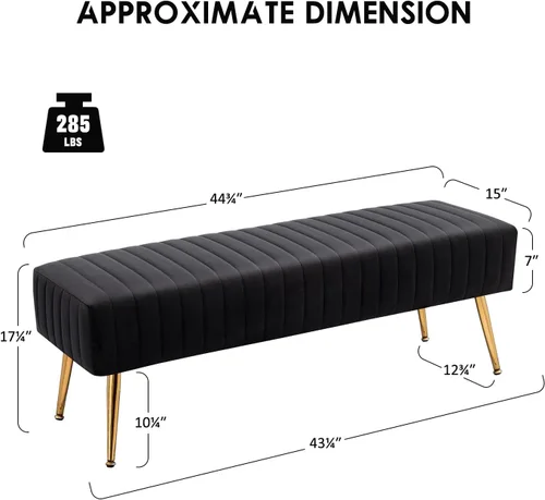 Vista 3 de Furniliving Banco de 44 Pulgadas para Dormitorio, Bancos Otomanos Tapizados con Tela Rayada y Tufting con Patas de Metal en Forma de X para Sala