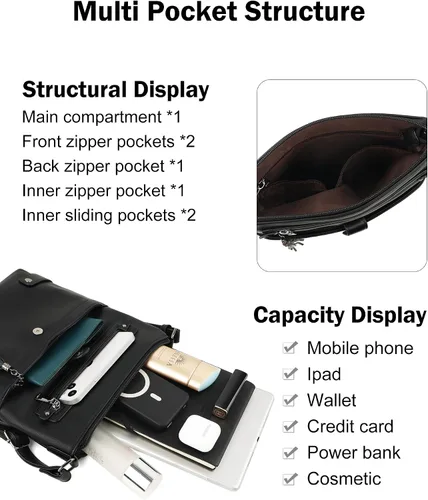 Vista 6 de FADEON Monederos cruzados para mujer y mochila para computadora portátil, colección negra