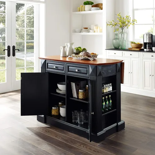 Vista 6 de Crosley Furniture Isla de cocina Drop Leaf/Barra de desayuno, negro