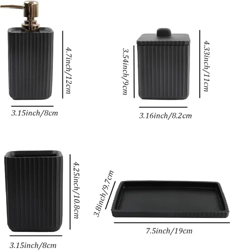 Vista 2 de Hymmah Juego de accesorios de baño negro, juego de baño de diseño único, juego de regalo de resina de 5 piezas, necesidades de apartamento, contiene