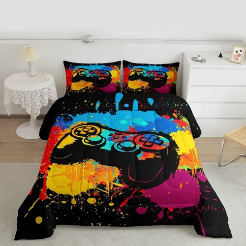 Vista 5 de Erosebridal Juego de ropa de cama individual para niñas, juego de edredón de juegos para niños, juego de cama de juegos para niños, color naranja