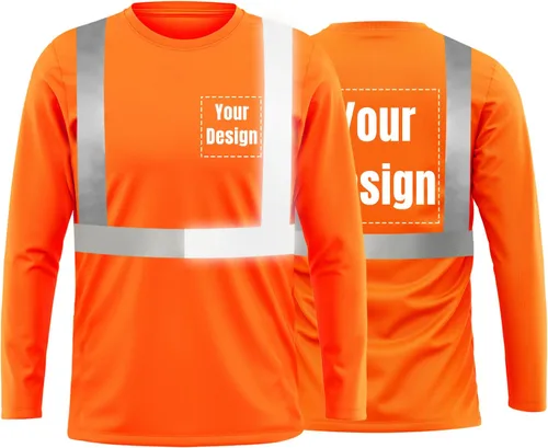 Vista 22 de La alta visibilidad reflexiva de las camisetas de la seguridad del logotipo de encargo Hola Vis de Verde neón