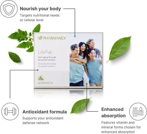 Vista 2 de Pharmanex Nu Skin LifePak Suplemento nutricional avanzado para adultos 60 paquetes diarios Fórmula para el envejecimiento, digestivo y salud