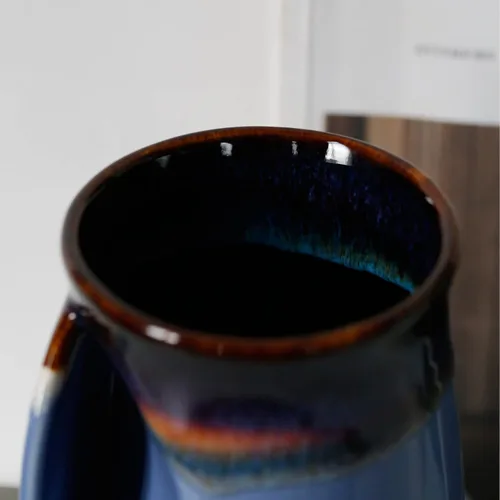 Vista 28 de Selamica - Taza de porcelana de 18 onzas con calentador de manos para diestros, taza de café, taza de té para familiares y pareja - Azul
