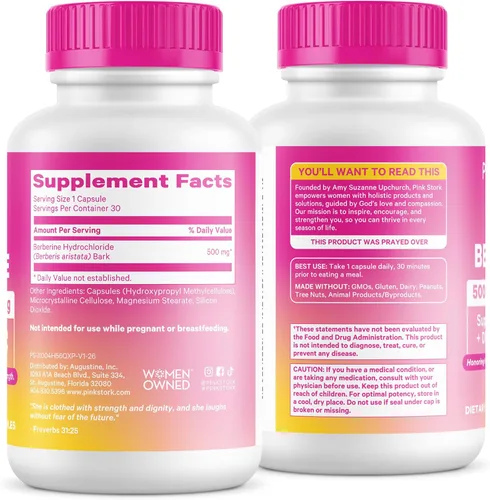 Vista 9 de Pink Stork Berberina 500 mg - Activador metabólico diario AMPK - 500 mg de metabolismo + apoyo para la salud intestinal para mujeres - probado por
