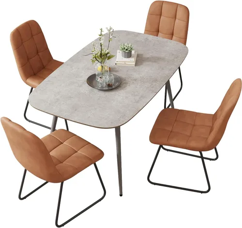 Vista 8 de HIPIHOM Juego de mesa de comedor de 47.2 pulgadas para 4, mesa de comedor de madera moderna, sillas de comedor de cuero, juego de 4 mesas y sillas