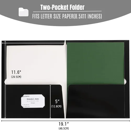 Vista 4 de Paquete de 25 carpetas de papel laminado brillante con 2 bolsillos profundos y ranura para tarjetas de visita, capacidad para 100 hojas de papel
