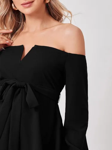 Vista 3 de Floerns Blusa de maternidad de manga larga con cinturón y hombros descubiertos para mujer
