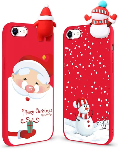 Vista 15 de Pack de 2 Fundas Lindas de Navidad para iPhone 7/8 / SE 2020/2022 4.7", Oso Rojo, Alce, Muñeca 3D, Muñeco de Nieve, Patrón Feliz Navidad, Silicona