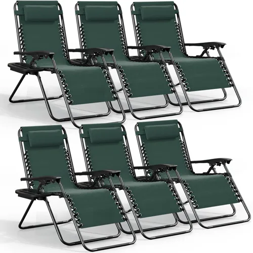 Vista 17 de Nestl Sillas de gravedad cero, juego de 2, silla de patio al aire libre con almohadas y bandejas portavasos, silla reclinable plegable de malla