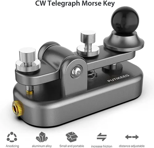 Vista 4 de Mini Morse Radio Key CW HAM Enviar Telegram Doble Paleta Morse Código Llave con Base de Cuerpo de Aleación de Aluminio Gris (S)