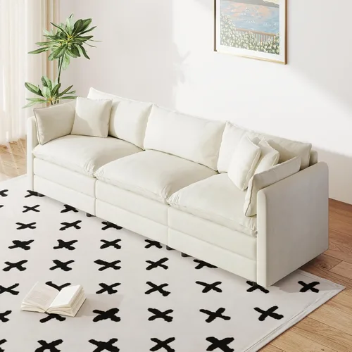 Vista 38 de Setawix Sofá Profundo de 3 Plazas con Otomana, Sofás de Nube en Forma de L de 112.2" para Sala de Estar, Sofá de Nube de Chenilla con Asiento Café