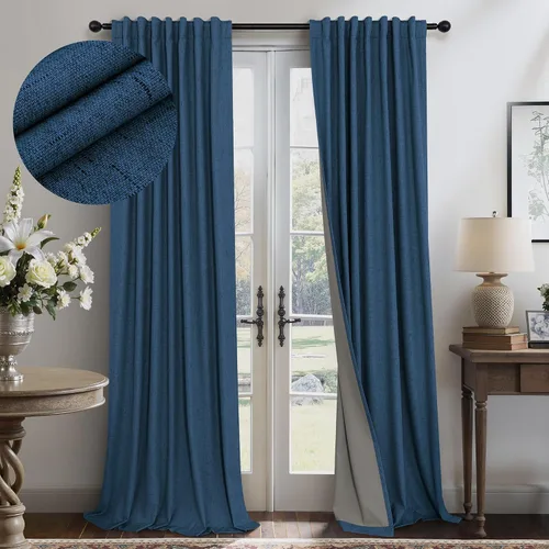 Vista 19 de Pitalk Cortinas cortas 100% opacas de lino para cafetería, 40 pulgadas de largo, 2 paneles, cortinas de puerta francesa para ventana, cortina